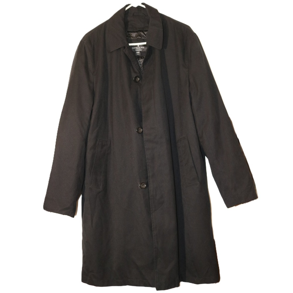London Fog Mens 38R Black Single Breasted Rain Jacket Zip-Out Lining